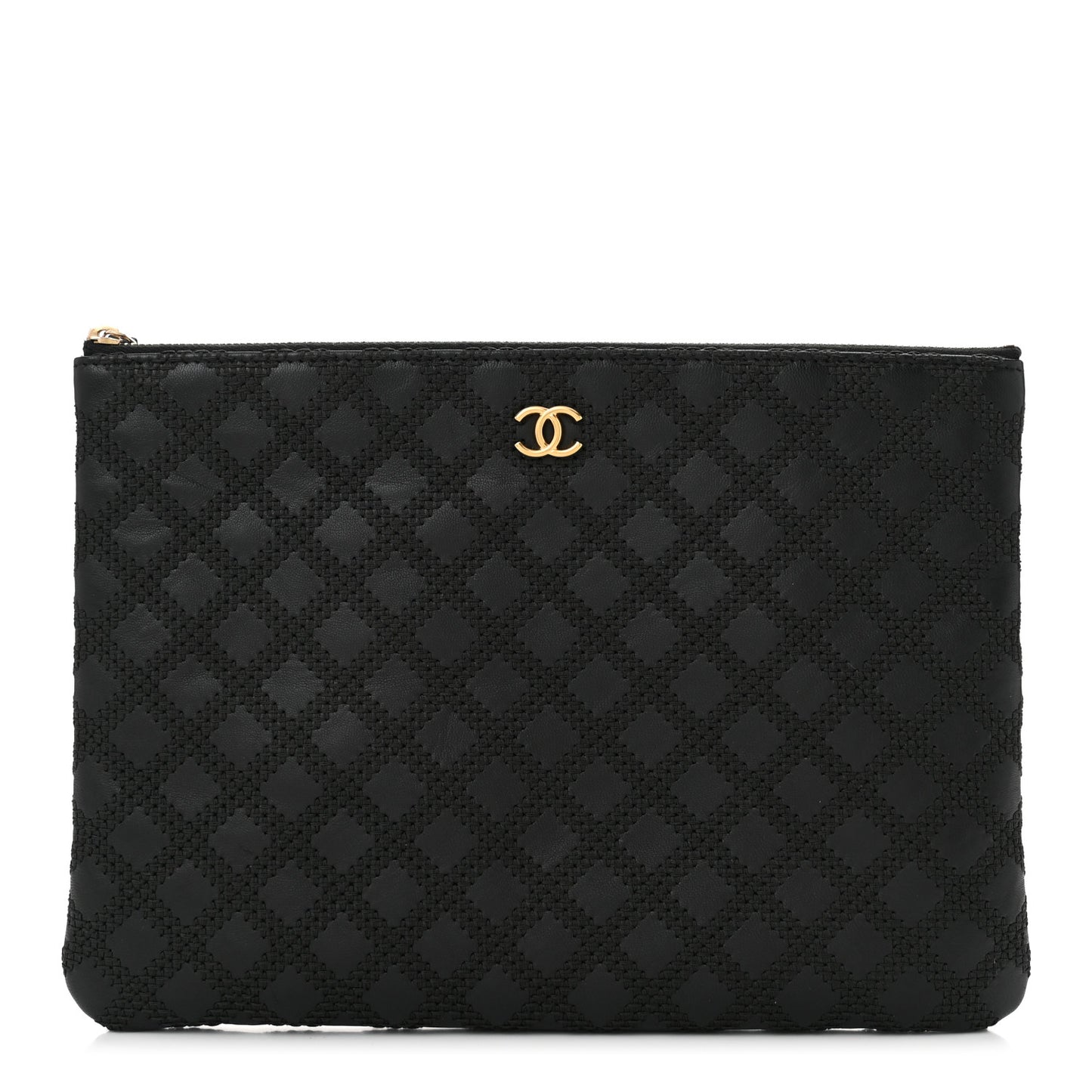Lambskin Stitched Quilted Medium Cosmetic Case Black
