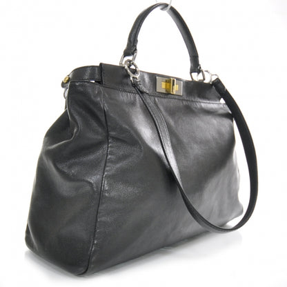 Fendi Goatskin Zucca Large Peekaboo Iconic Satchel Black Tobacco 2 of 12