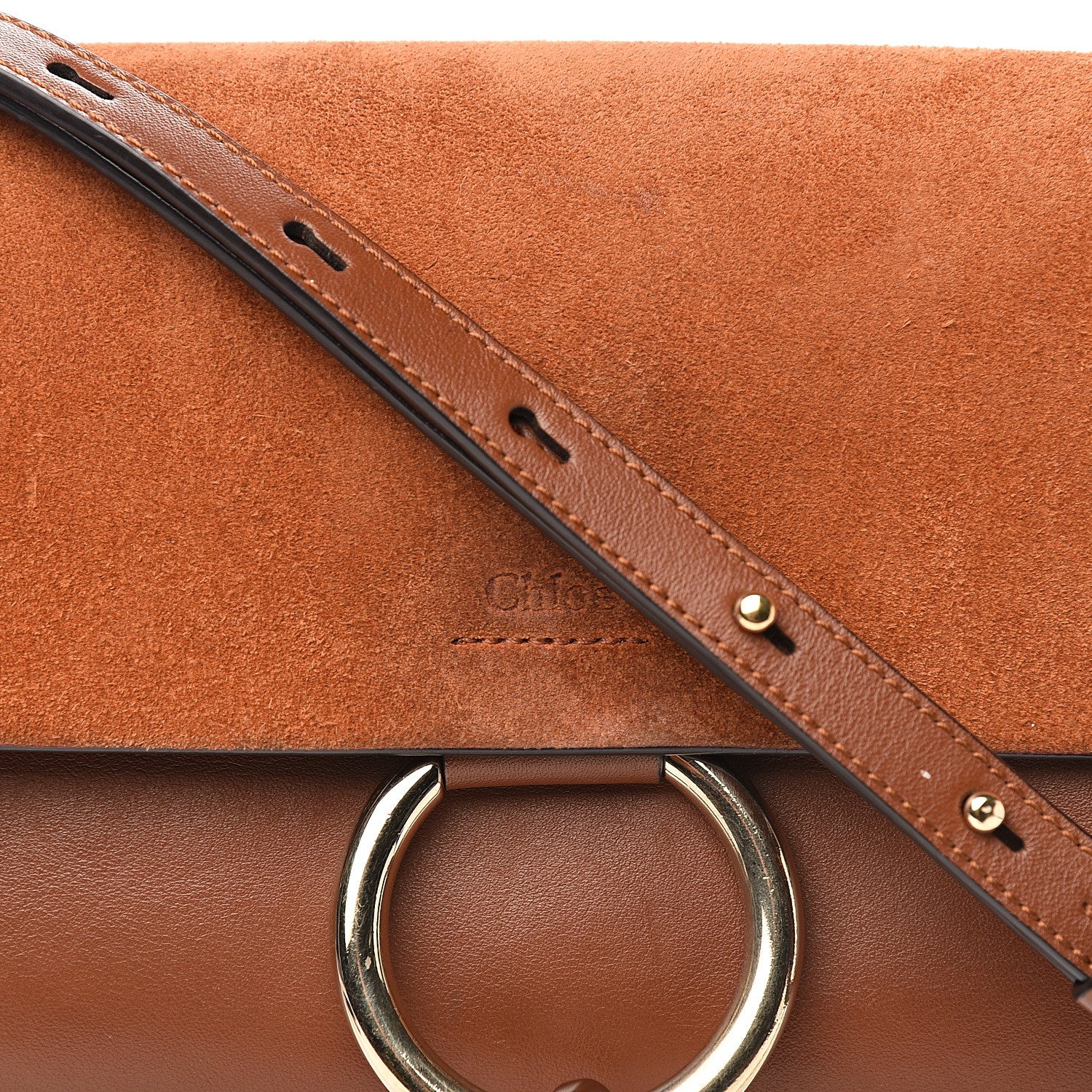 Chloe Suede Calfskin Small Faye Shoulder Bag Tobacco 14 of 15