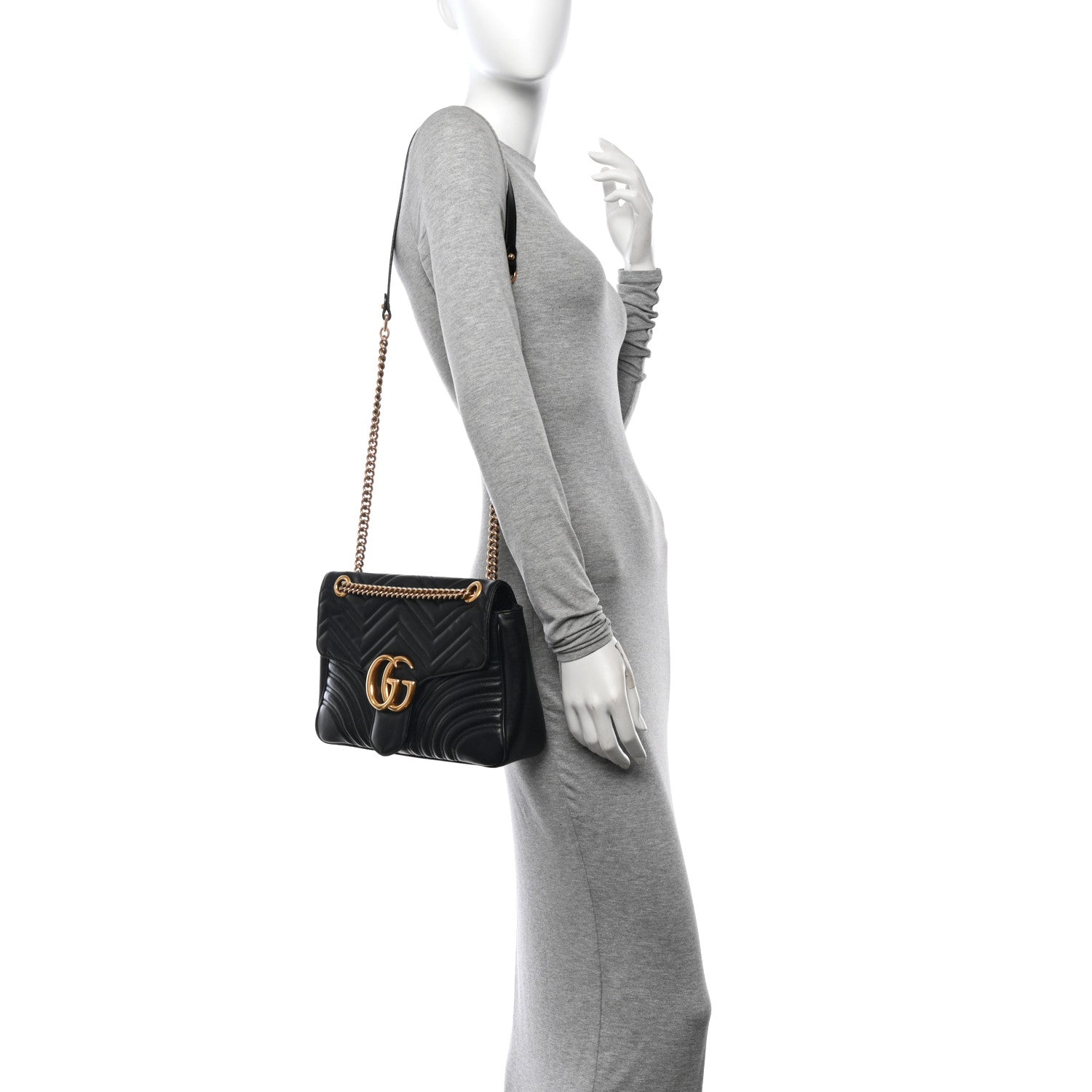Gucci Calfskin Matelasse Medium GG Marmont Shoulder Bag Black 2 of 14
