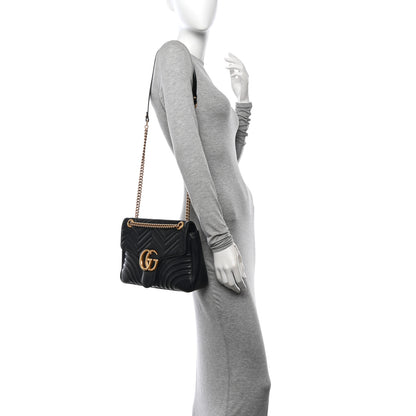 Gucci Calfskin Matelasse Medium GG Marmont Shoulder Bag Black 2 of 14