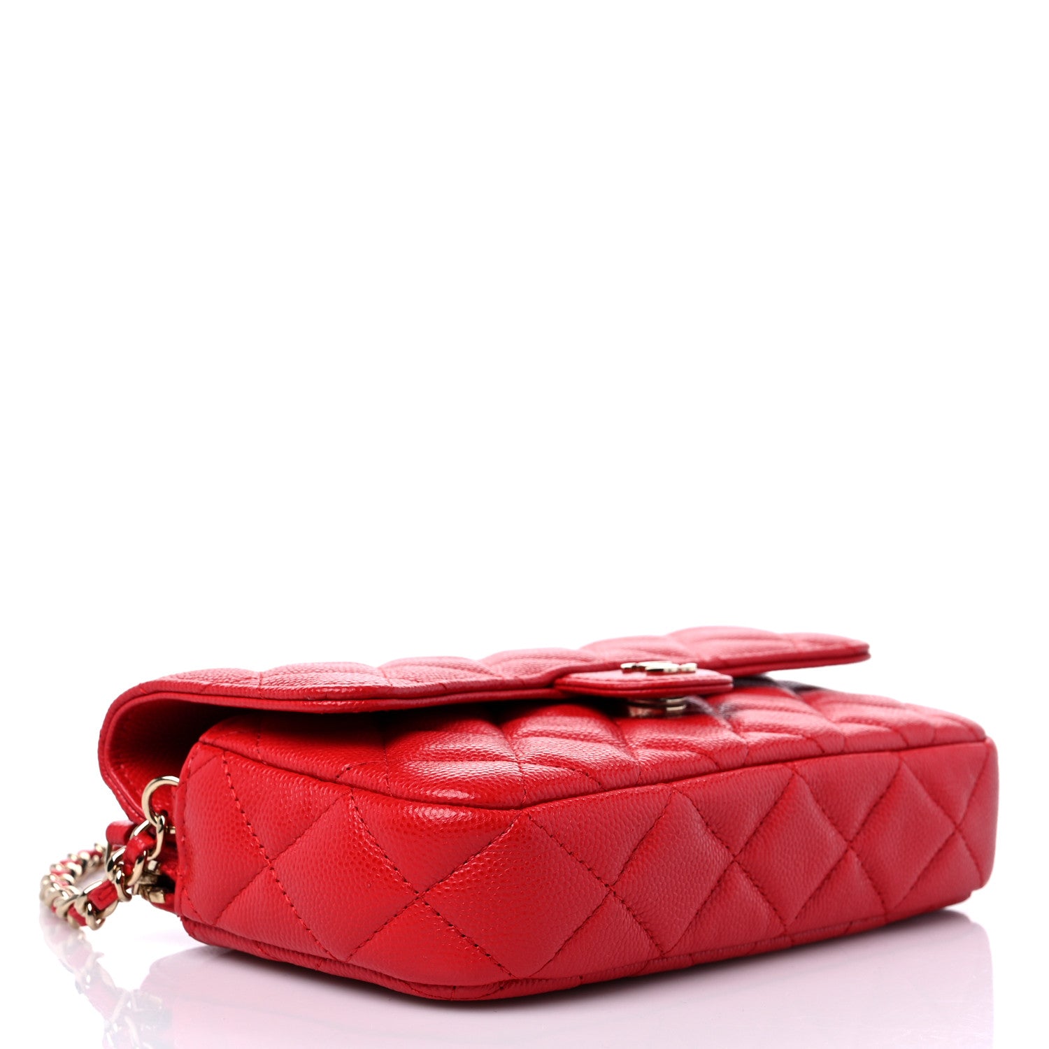Chanel Caviar Quilted Flap Phone Holder With Chain Red 4 of 12