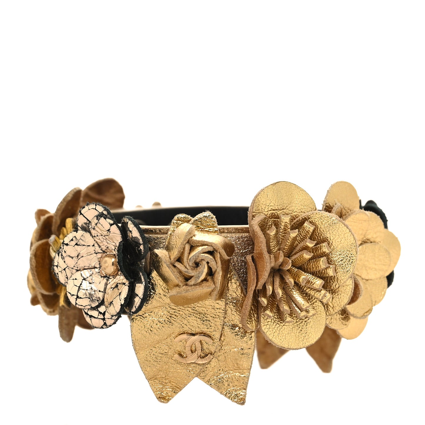 Metallic Lambskin CC Flower Bracelet Gold