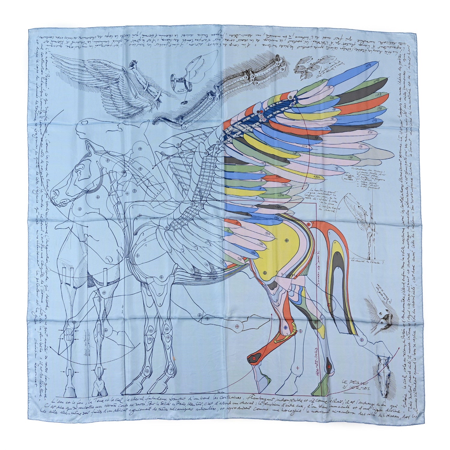 Hermes Silk Le Pegase d'Hermes Cut Wash 140 Scarf Bleu Ciel Jaune 1 of 5