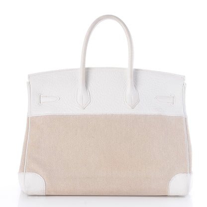 Hermes Toile Taurillon Clemence Birkin 35 White 4 of 41
