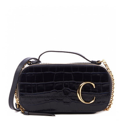 Chloe Calfskin Crocodile Embossed Mini C Vanity Bag Full Blue 1 of 8
