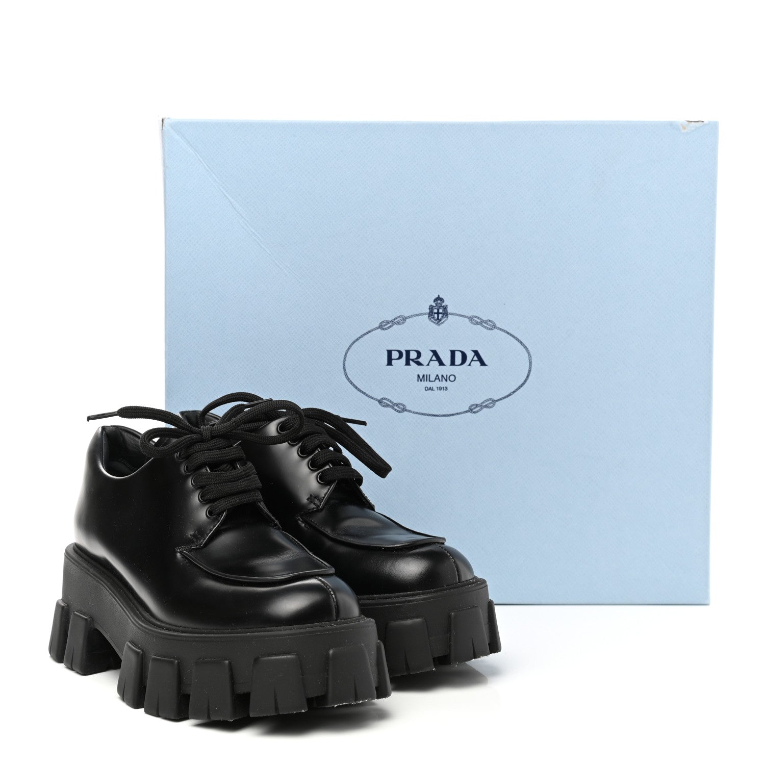 Prada Spazzolato Rois Monolith 55mm Derby Loafers 35 Black 9 of 9