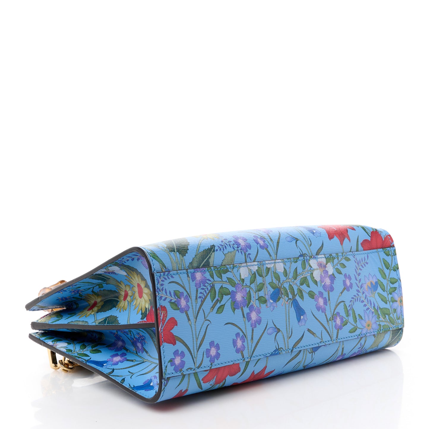 Calfskin Bamboo Web New Flora Small Nymphaea Top Handle Bag Azure