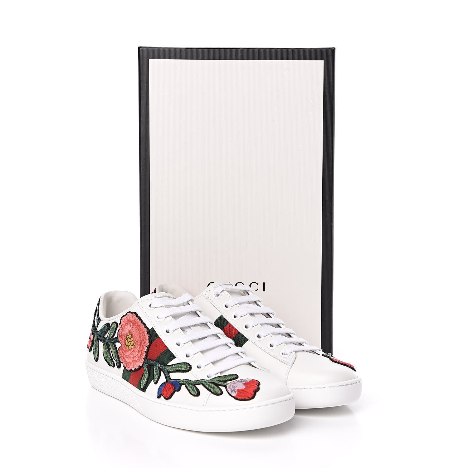 Gucci Calfskin Web Floral Embroidered Womens Ace Sneakers 35.5 White 9 of 9