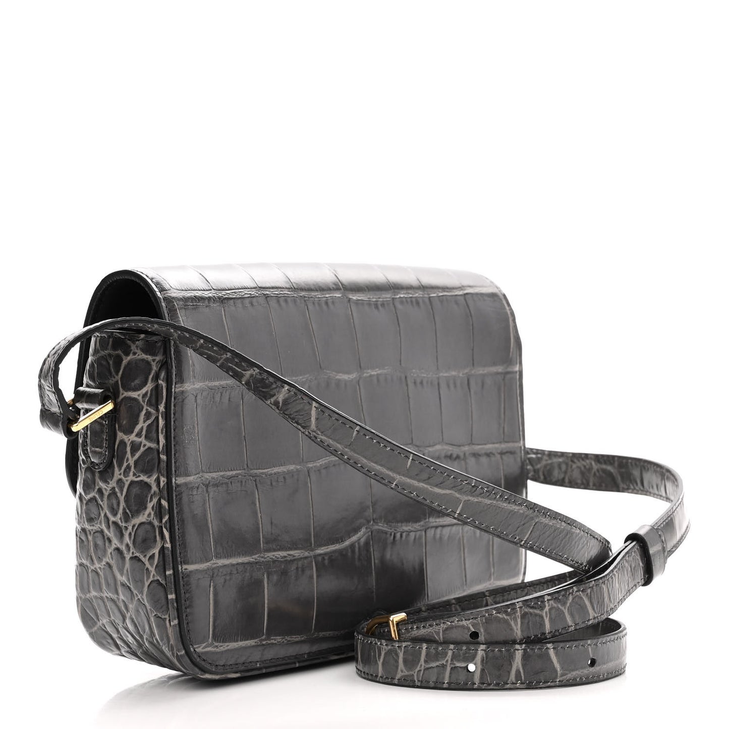 Calfskin Crocodile Embossed Medium Tassel Bag Anthracite