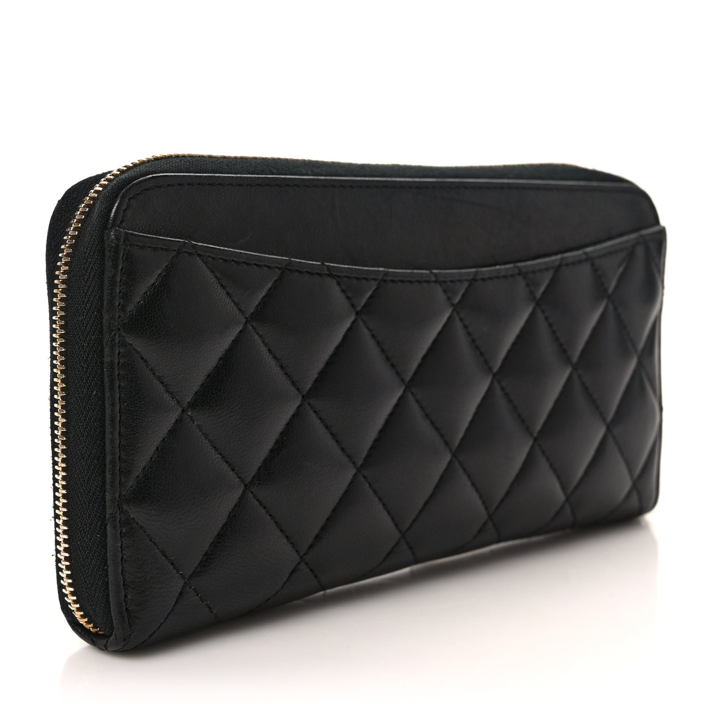 Lambskin Quilted Large Gusset Zip Around Wallet Black
