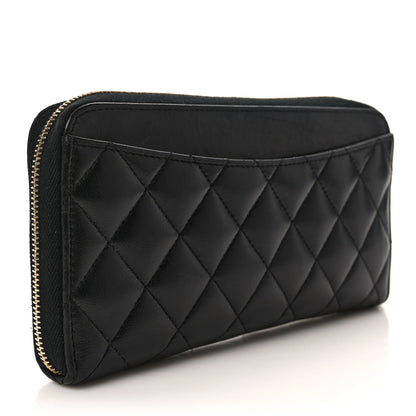 Chanel Lambskin Quilted Large Gusset Zip Around Wallet Black 3 of 7