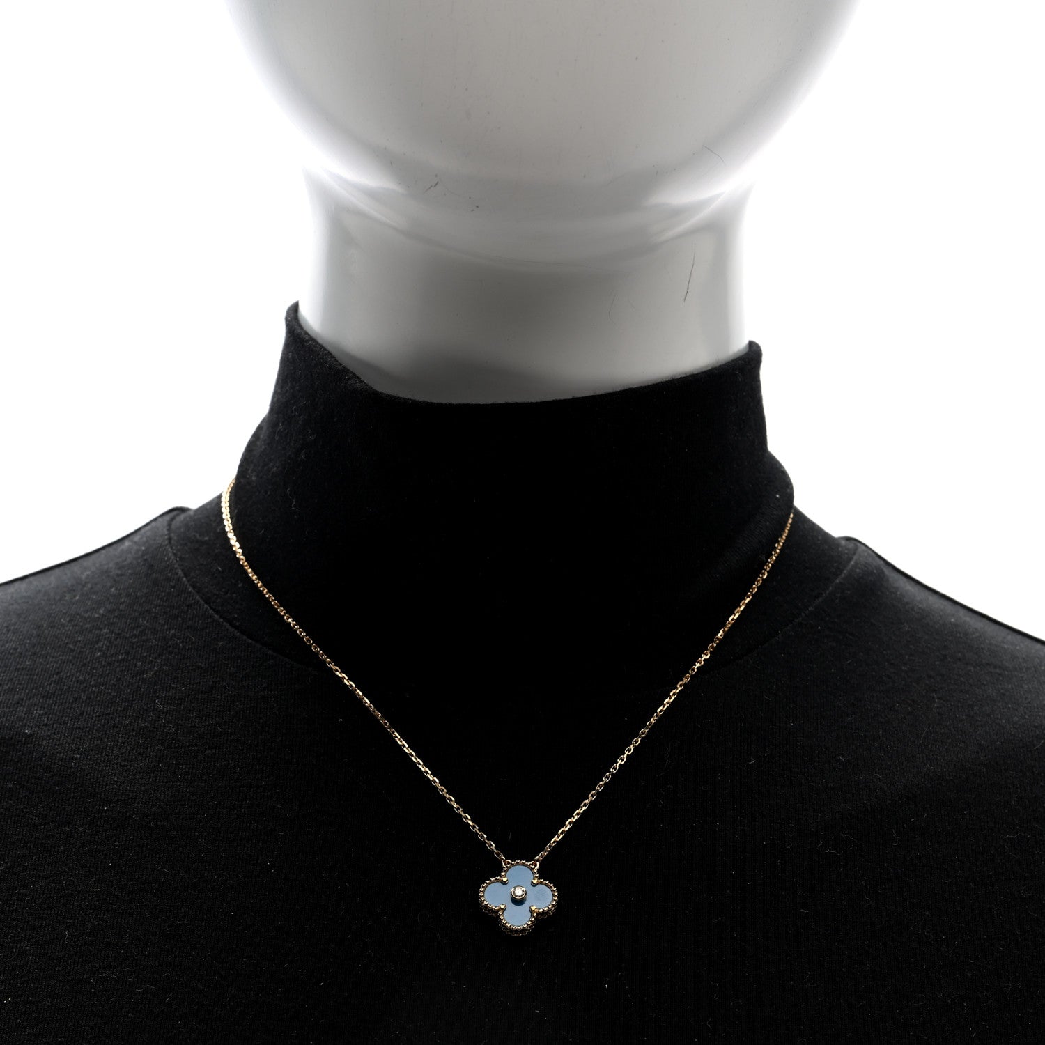 Van Cleef & Arpels 18K Yellow Gold Diamond Celestial Blue Sevres Porcelain Vintage Alhambra Pendant Necklace 2 of 4