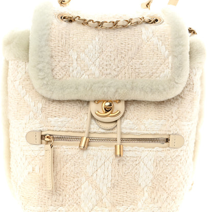 Chanel Tweed Shearling Quilted CC Backpack White 8 of 11