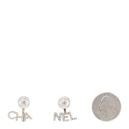 Chanel Pearl Crystal Logo Earrings Gold Pearly White 2 of 8