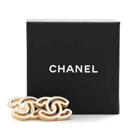 Chanel Metal Enamel CC Earrings Gold White 5 of 5