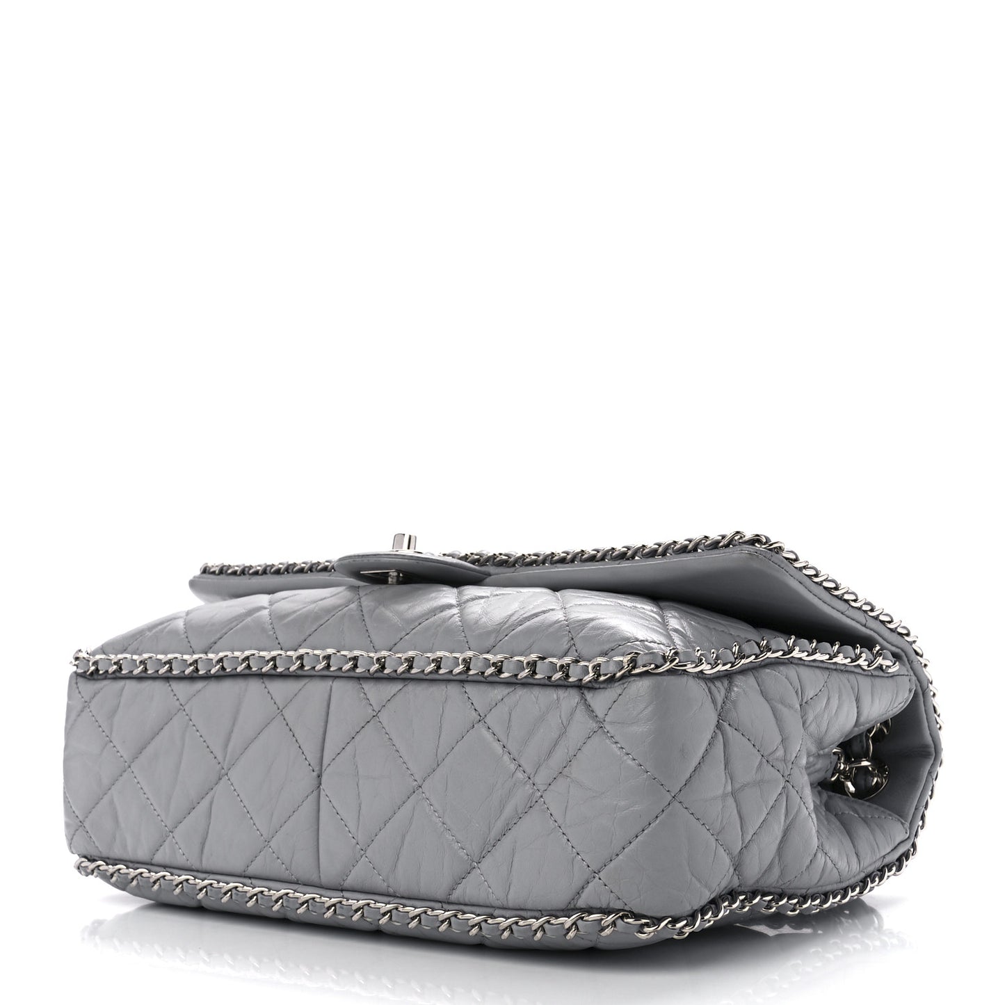 Crumpled Calfskin Large Chain All Over Flap Grey