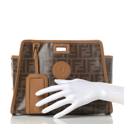 Fendi Glazed Fabric Vitello Century FF 1974 Stamp Patch Mini Peekaboo Defender Cover Mogano Panna Caramello 2 of 8