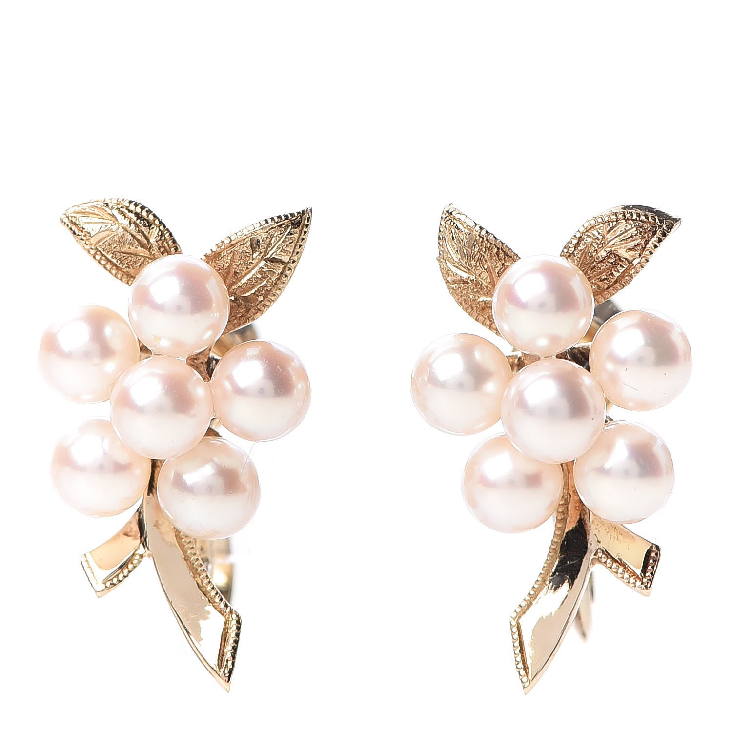 Mikimoto 14K Yellow Gold Akoya Pearl Flower Screw Back Earrings 1 of 4