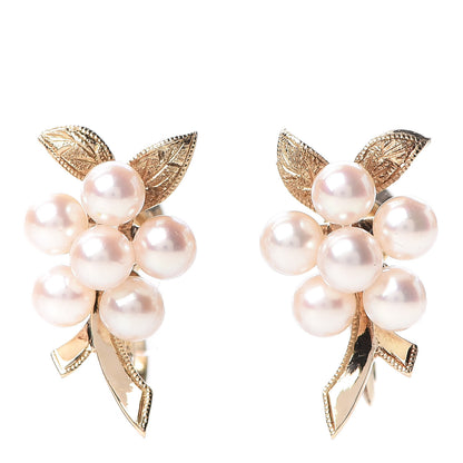 Mikimoto 14K Yellow Gold Akoya Pearl Flower Screw Back Earrings 1 of 4
