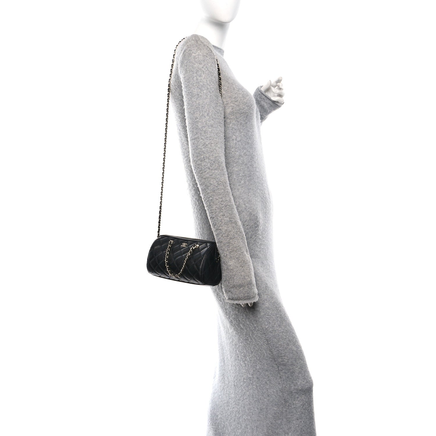 Chanel Caviar Quilted Barrel Clutch With Chain Black 2 of 10