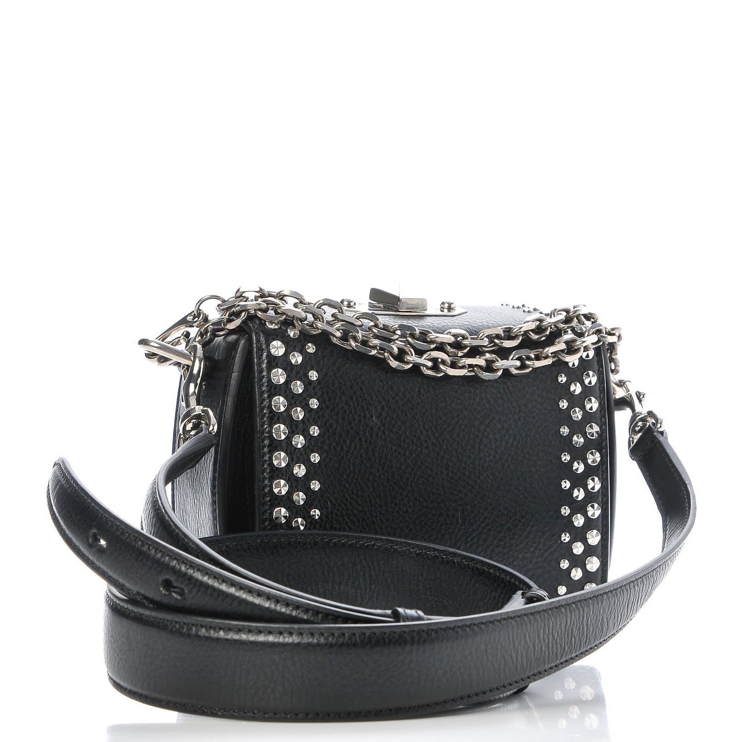 Grained Calfskin Studded Box Shoulder Bag 16 Black