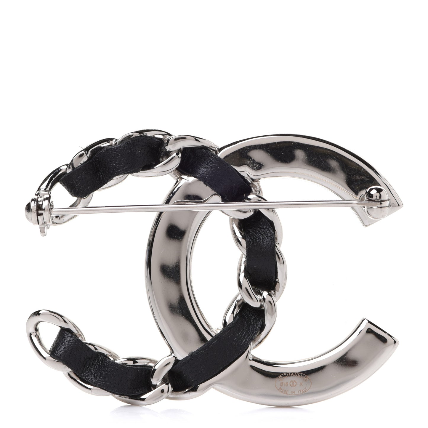 Lambskin Baguette Crystal CC Chain Brooch Black Silver