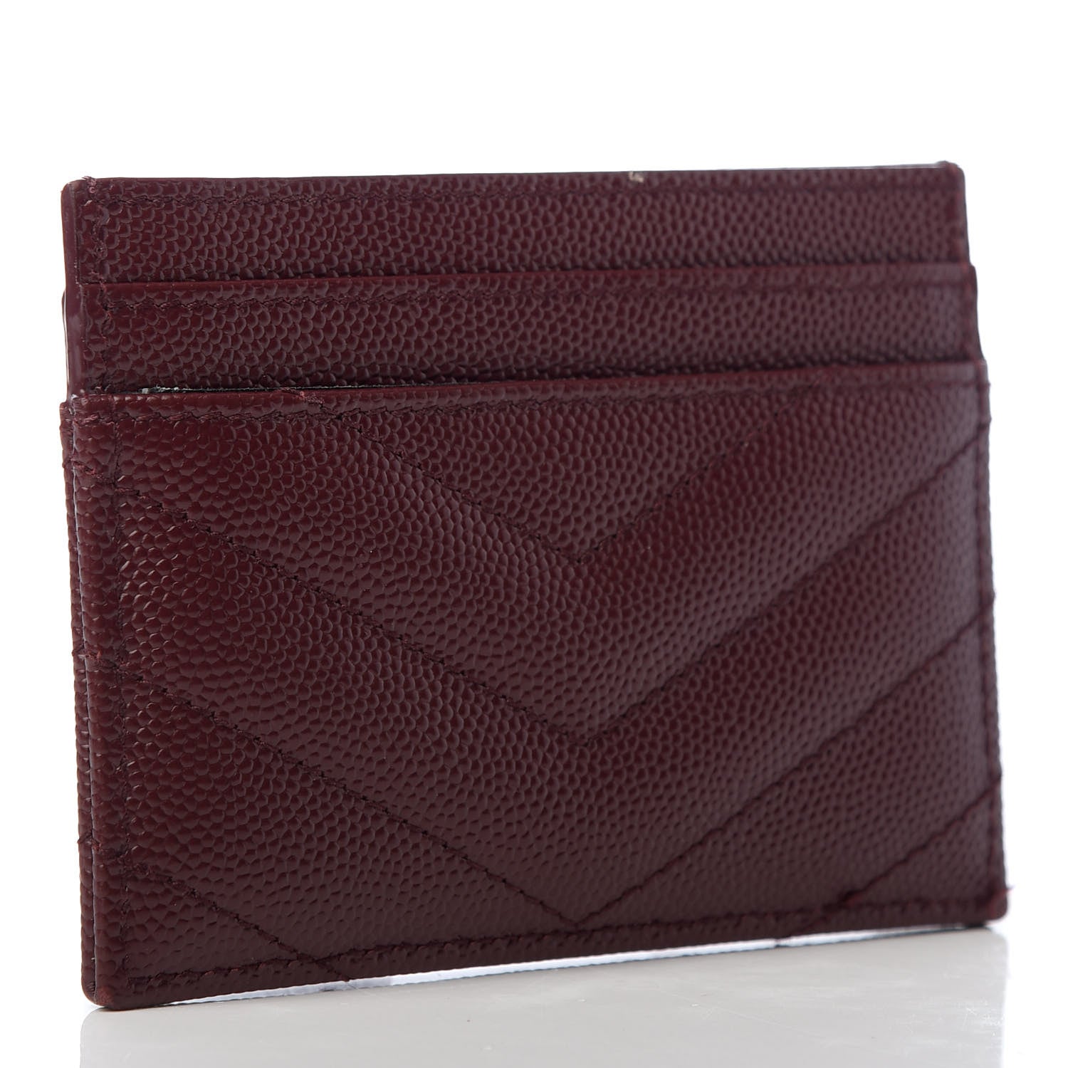 Saint Laurent Grain De Poudre Matelasse Chevron Monogram Credit Card Case Bordeaux 3 of 11