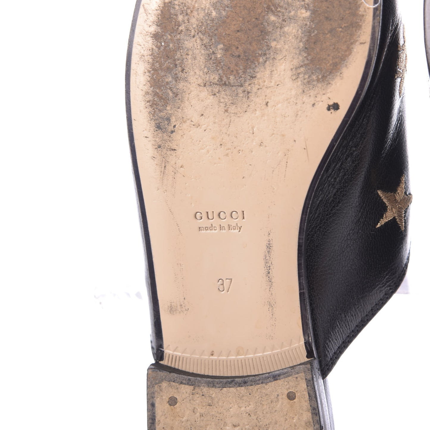 Goatskin Bee Star Embroidered Womens Princetown Slippers 37 Black