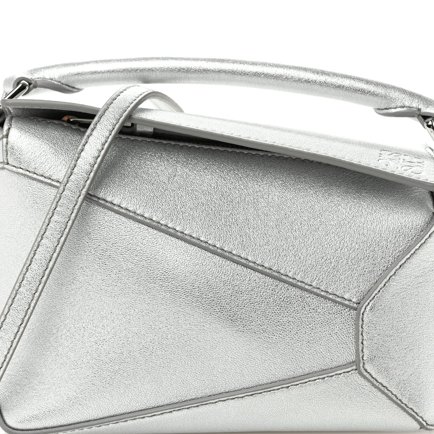 Laminated Lambskin Mini Puzzle Edge Bag Silver