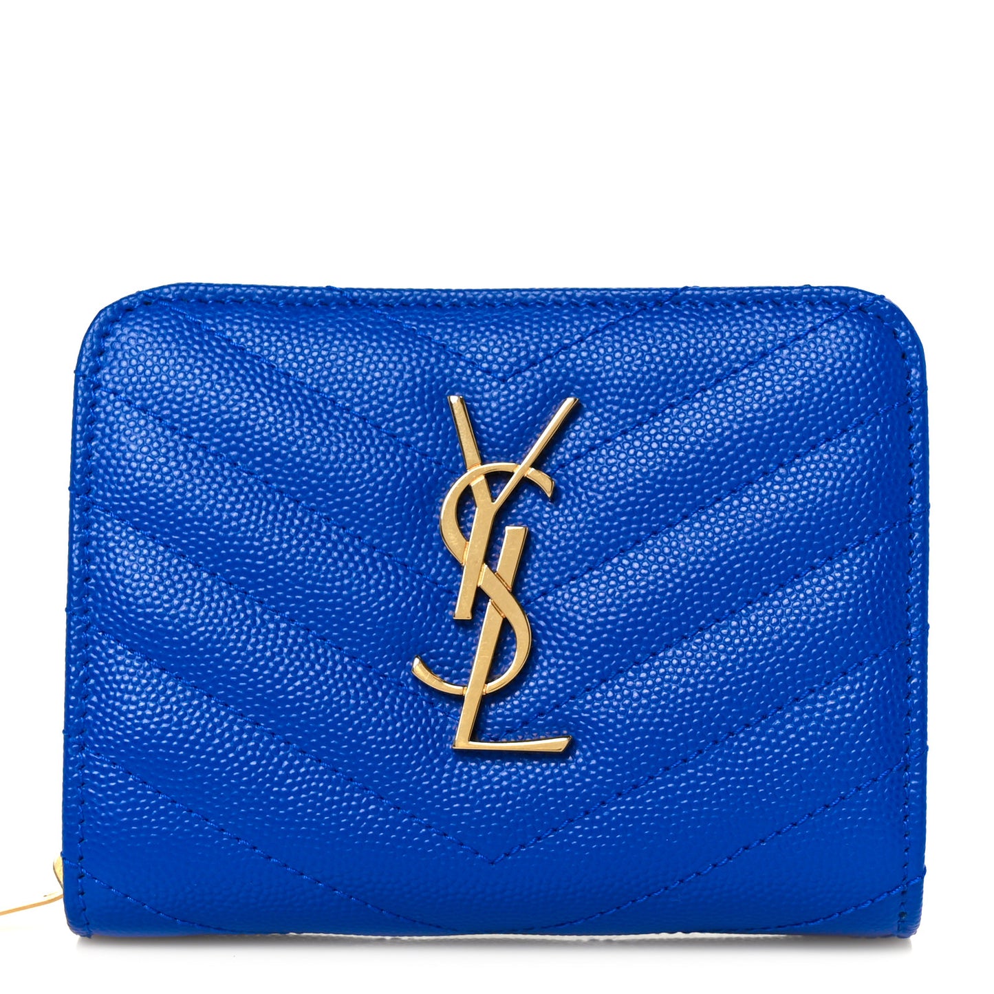Grain De Poudre Matelasse Chevron Monogram Compact Zip Around Wallet Bleu Majorelle