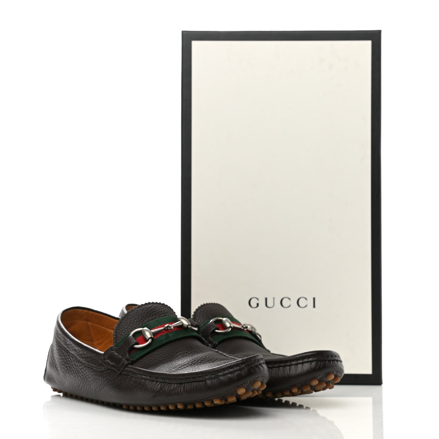 Calfskin Web Mens Horsebit Driver Loafers 8 Cocoa