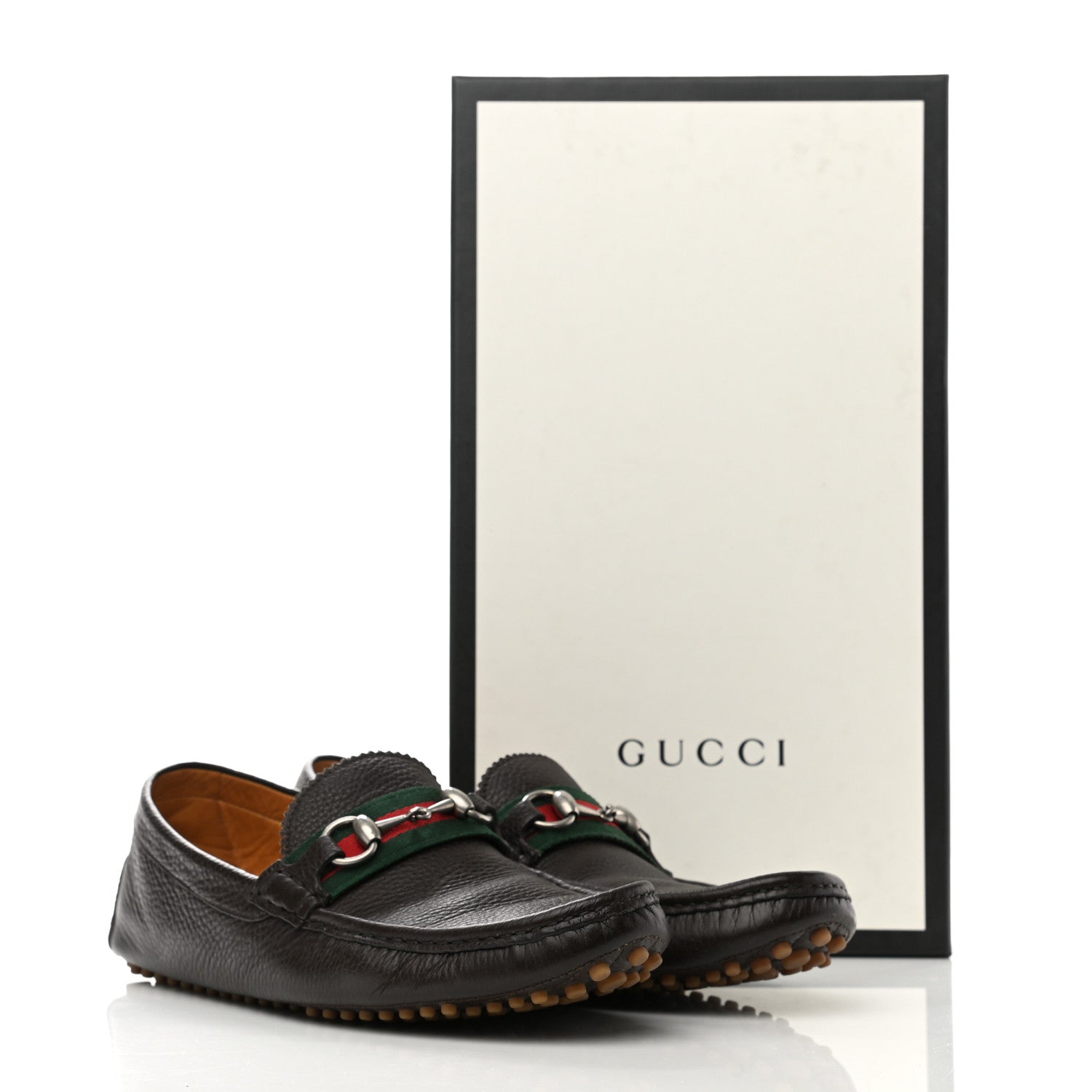 Gucci Calfskin Web Mens Horsebit Driver Loafers 8 Cocoa 9 of 9