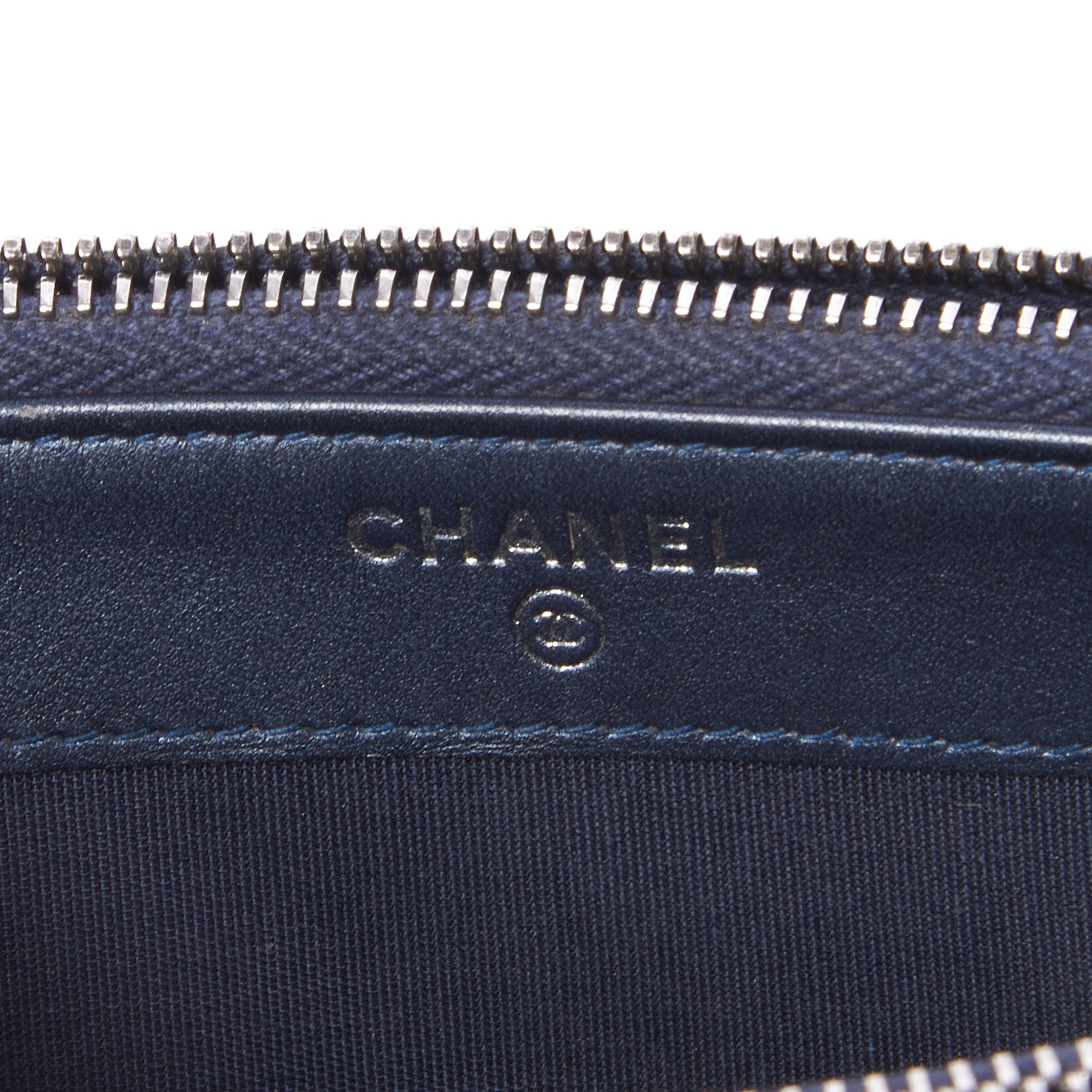 Chanel Metallic Caviar Quilted Small Boy Clutch With Chain Navy 9 of 11