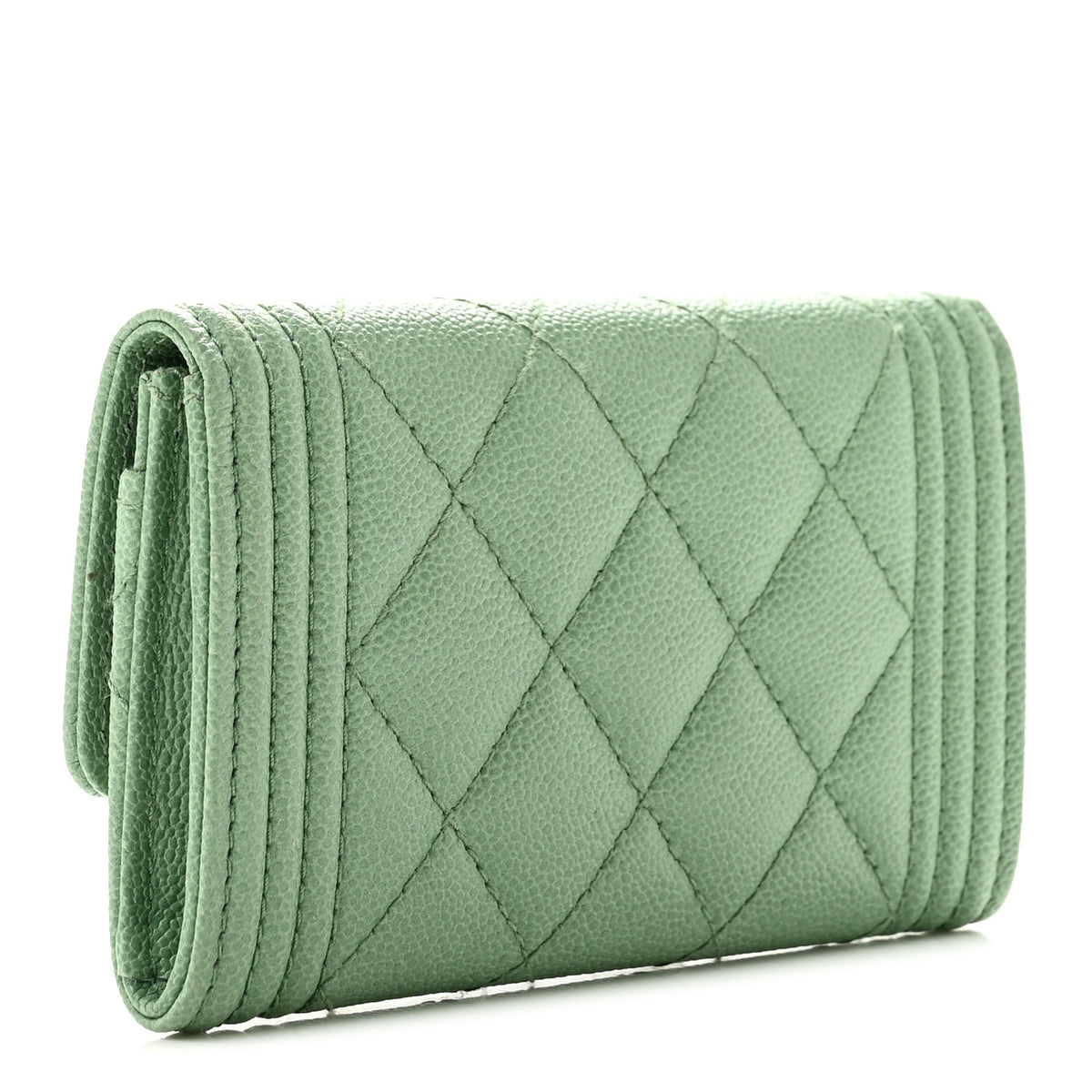 Caviar Quilted Boy Flap Card Holder Light Green
