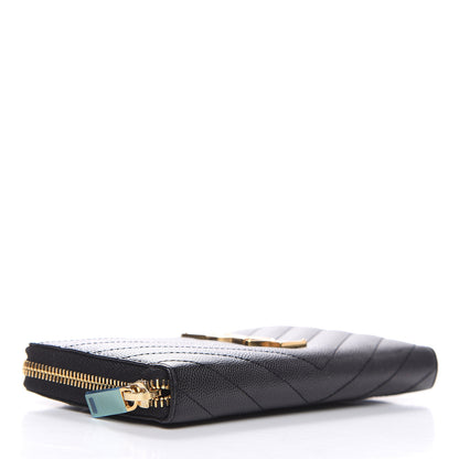 Saint Laurent Grain De Poudre Matelasse Chevron Monogram Zip Around Wallet Black 4 of 7