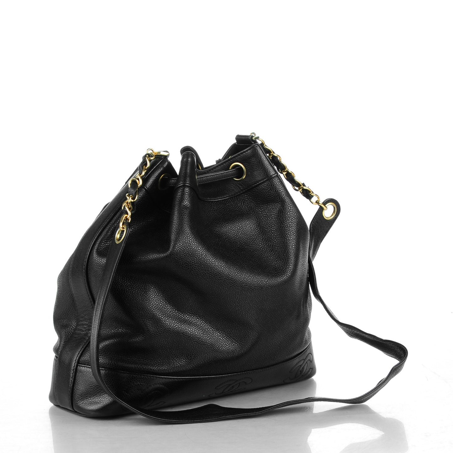 Caviar CC Drawstring Shoulder Bag Black