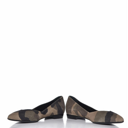 Saint Laurent Suede Camouflage Print Paris 10 Decolete Ballerina Flats 36 Green 6 of 16