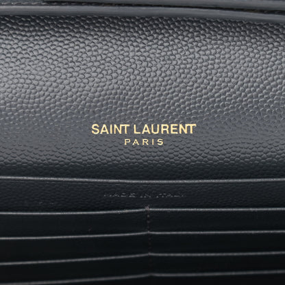 Saint Laurent Grain De Poudre Matelasse Chevron Monogram Chain Wallet Dark Smog 6 of 11