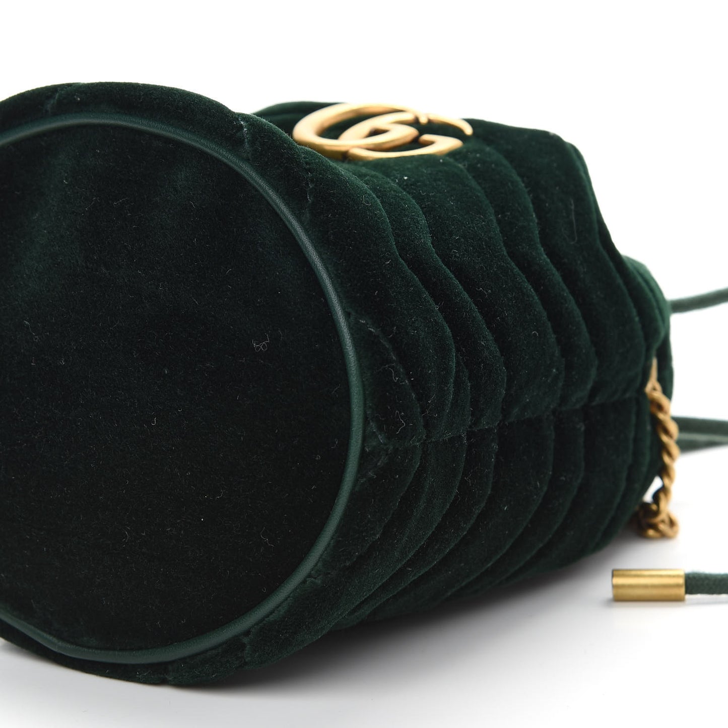 Velvet Matelasse Mini GG Marmont 2.0 Bucket Bag Dark Green