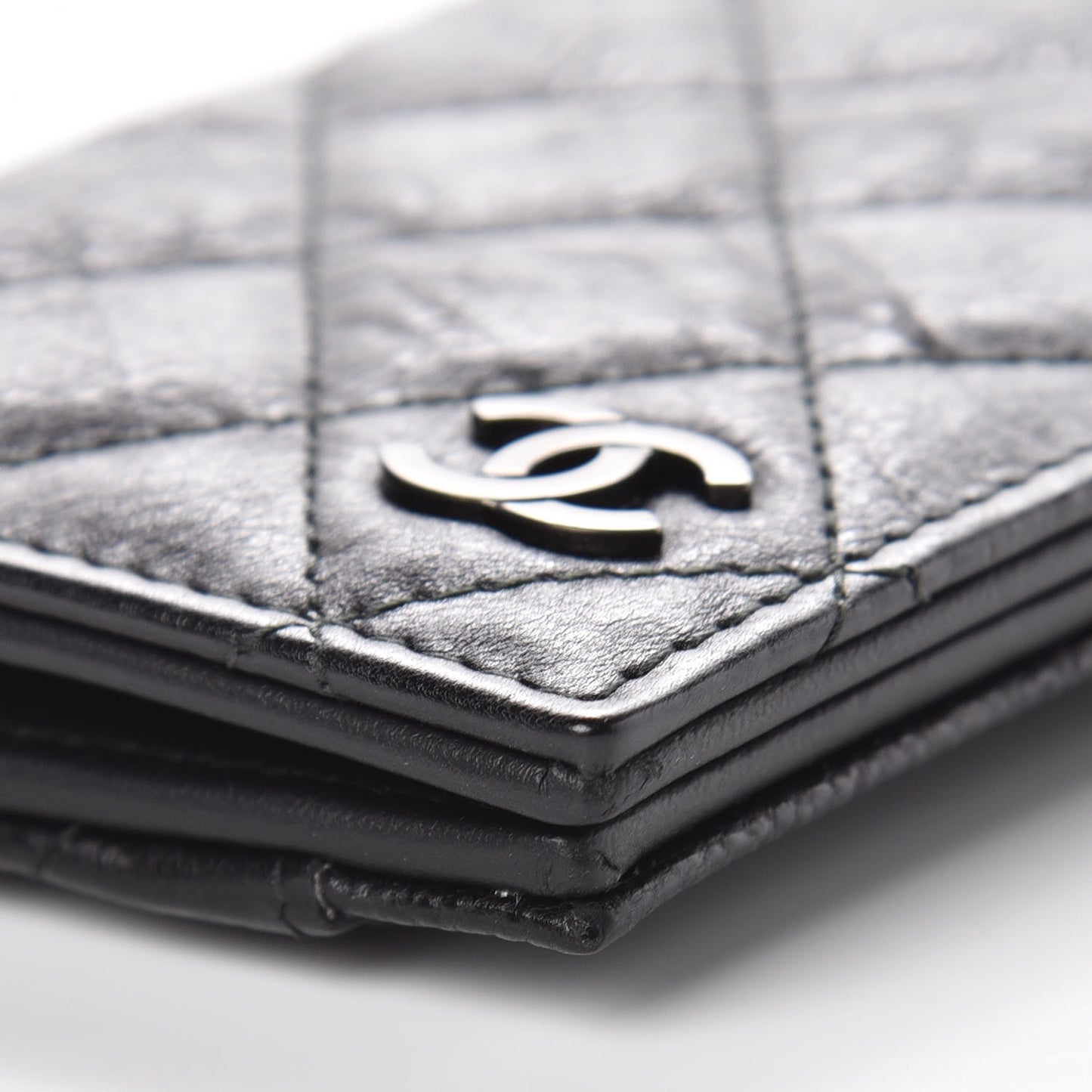 Crumpled Calfskin Quilted Card Holder Wallet So Black