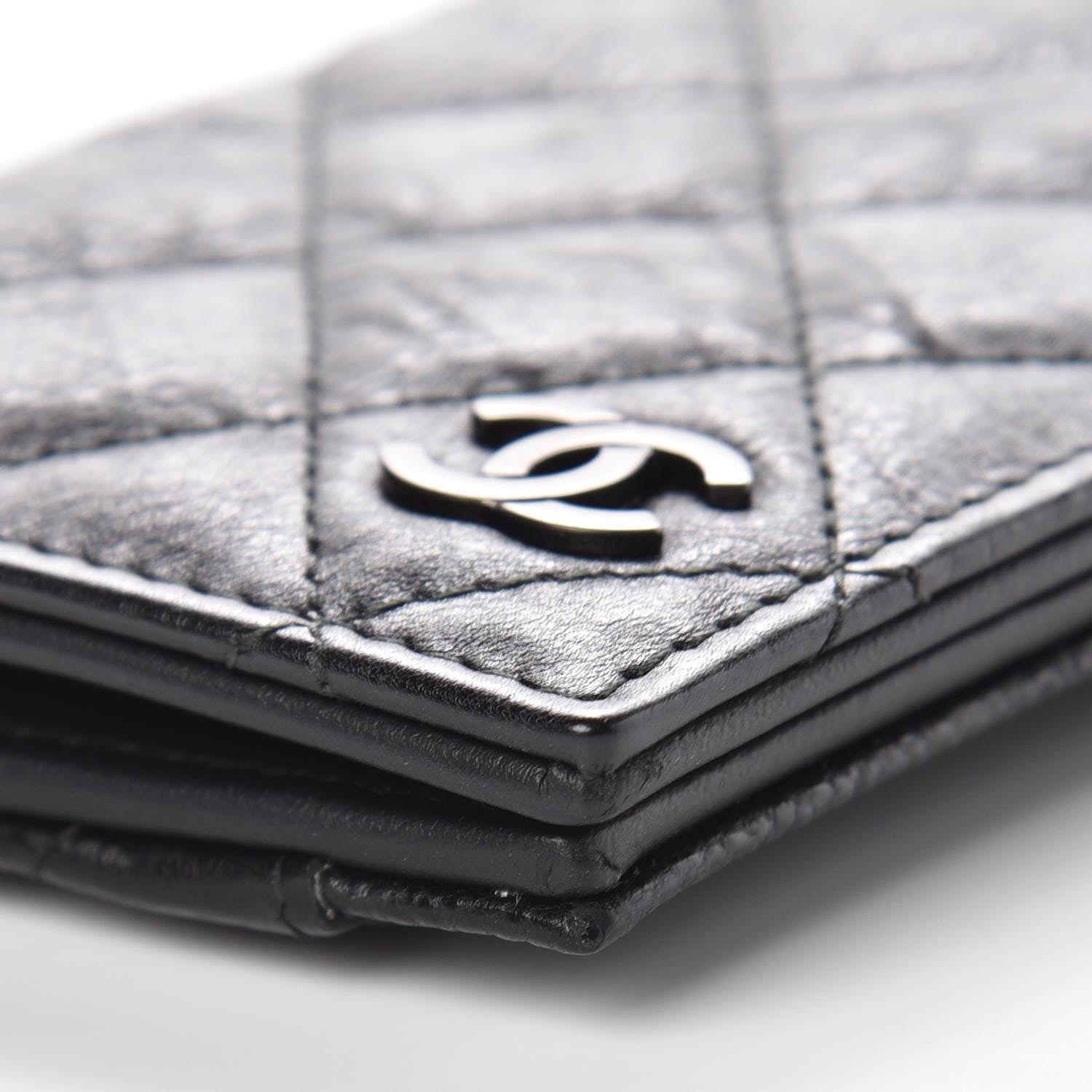 Chanel Crumpled Calfskin Quilted Card Holder Wallet So Black 7 of 10