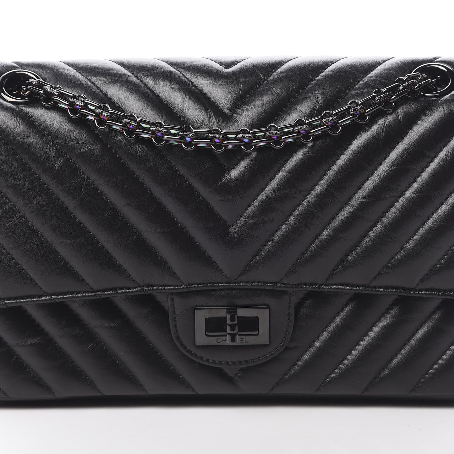 Aged Calfskin Chevron Quilted 2.55 Reissue 225 Flap So Black
