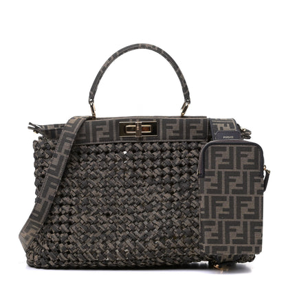 Fendi Fabric Jacquard FF 1974 Woven Knotted Medium Peekaboo Iconic Satchel Tobacco Moro 2 of 6
