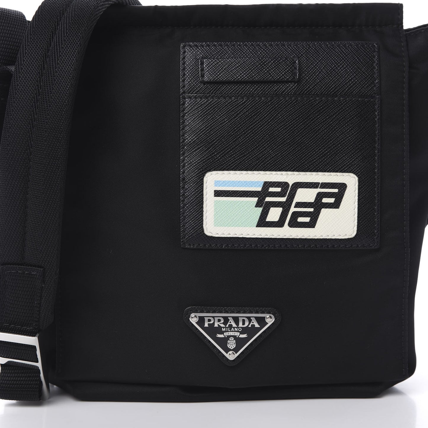 Tessuto Nylon Saffiano Racing Logo Flat Messenger Bag Black