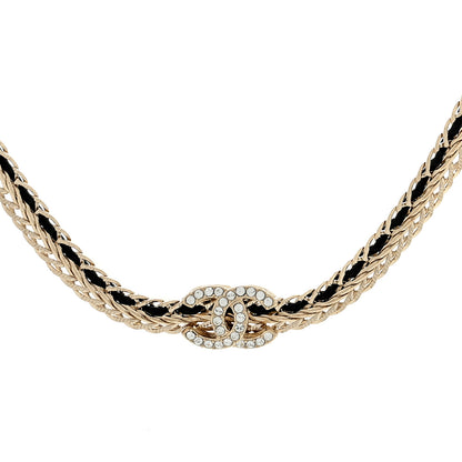 Chanel Metal Lambskin Crystal Chain CC Necklace Black Gold 1 of 4