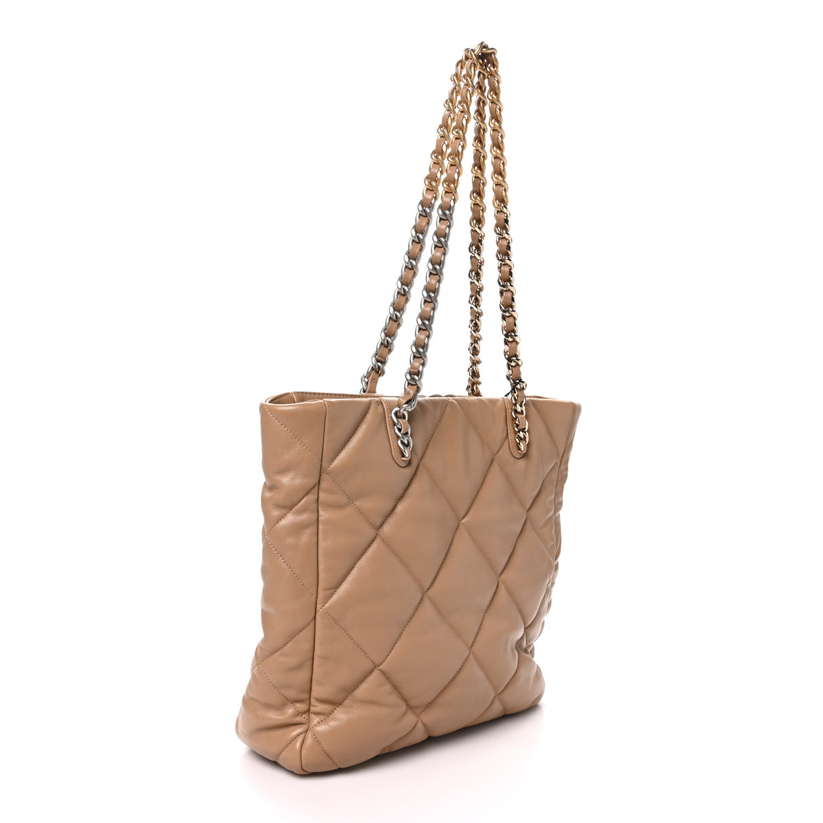 Lambskin Quilted Chanel 19 Shopping Bag Beige