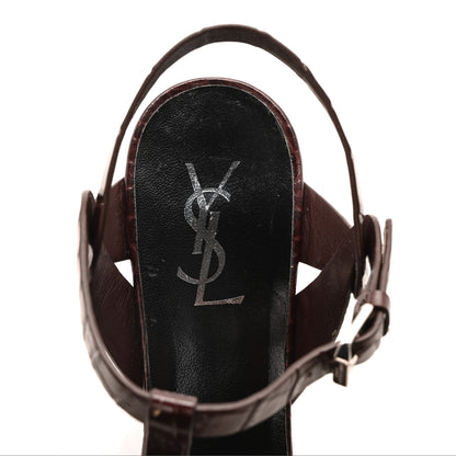 Saint Laurent Calfskin Embossed Crocodile Tribute 75 Platform Sandals 41 Rouge Legion 8 of 9