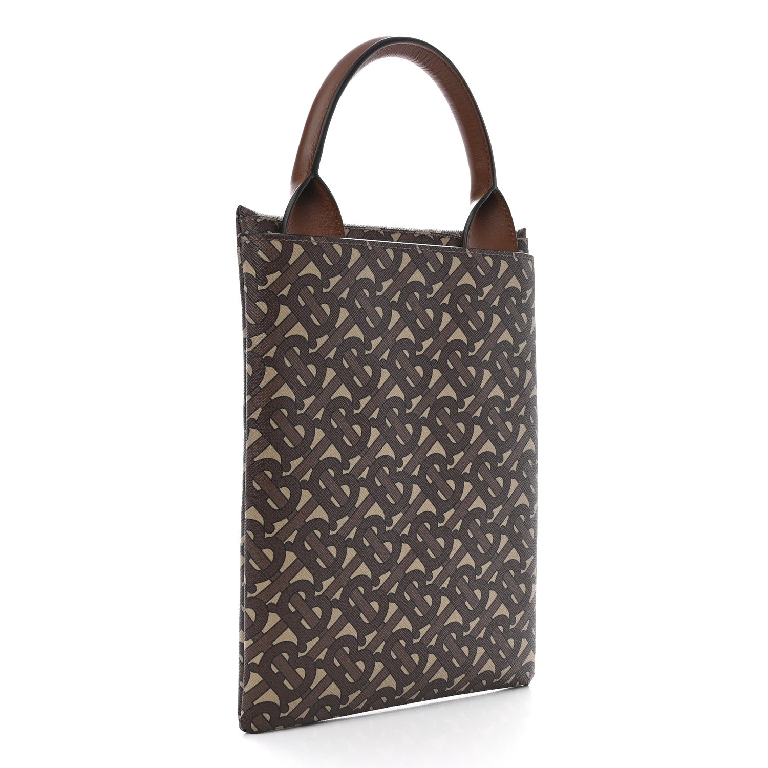 Burberry E-Canvas Monogram Top Handle Pouch Bridle Brown 3 of 11