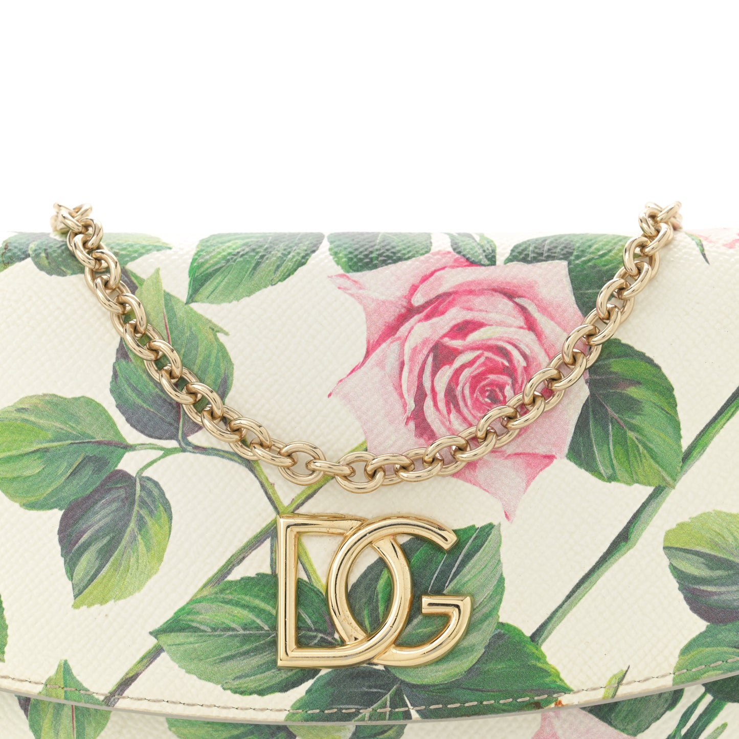 Dauphine Rose Print Wallet On Chain Pink